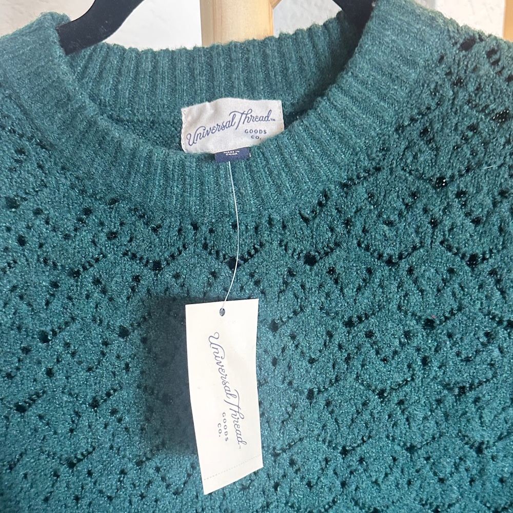 Universal Thread Forest Green Openwork Crewneck S… - image 5